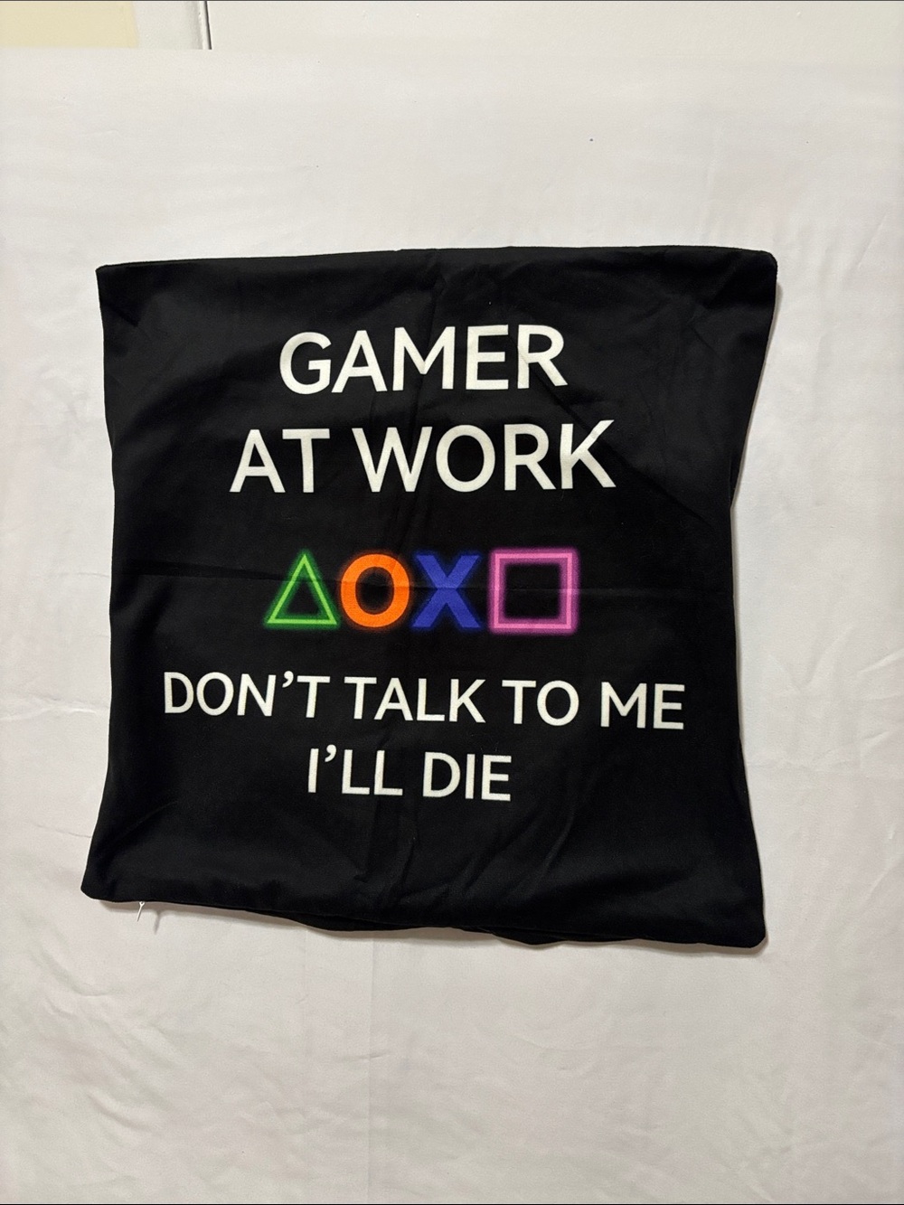 Black Gamer Pillow Cover with Neon Controller Icons